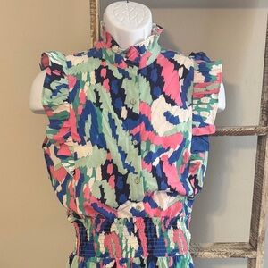 Joy Joy colorful sleeveless button up top